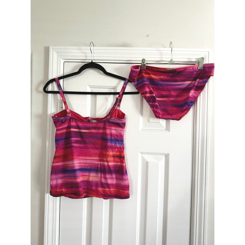 LAUREN RALPH LAUREN Pink Multi Ombre Ikat Bandeau Tankini Two-Piece - Sz 10 - Picture 6 of 12